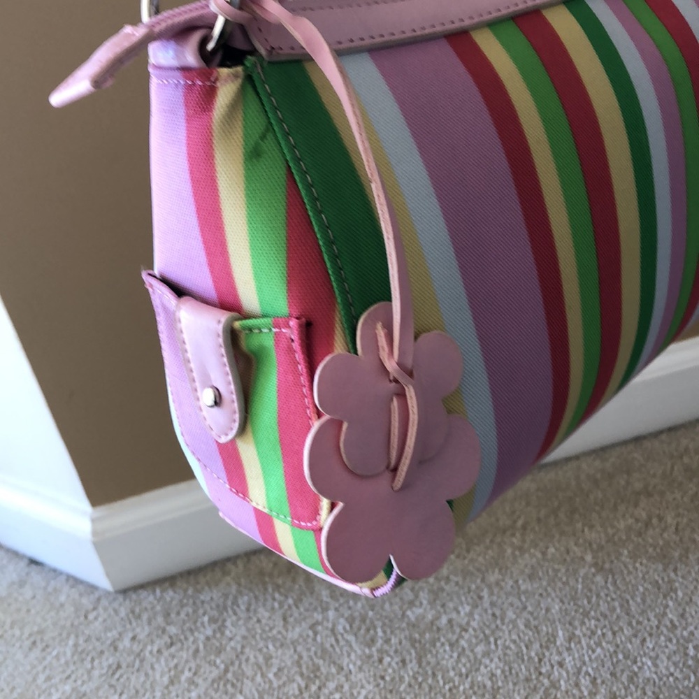 Pink Striped Women's Satchel Bag - Picture 2 of 4